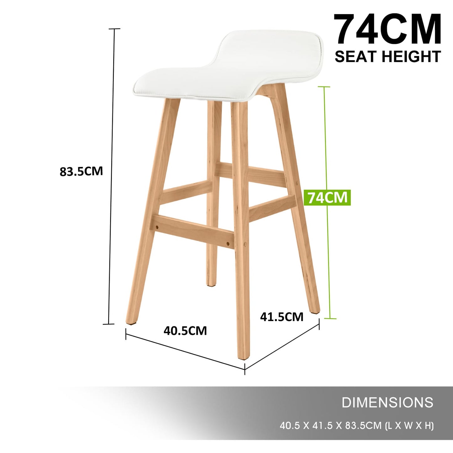 White Bar Stool Leather Seat 40.5x41.5x83.5cm