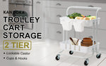 2 Tier White Trolley Cart Storage Utility Rack Organiser Swivel Kitchen