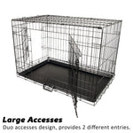Wire Dog Cage Foldable Crate Kennel 30In With Tray + Cushion Mat Combo