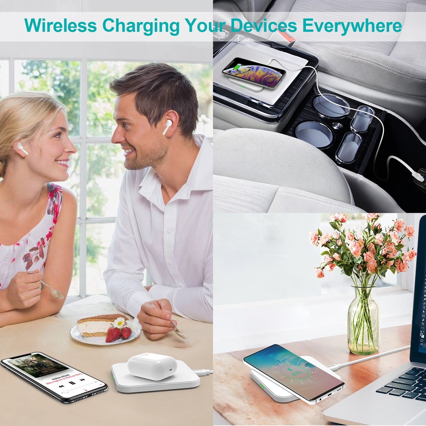 Qi Certified 10W/7.5W Fast Wireless Charger Pad (White)