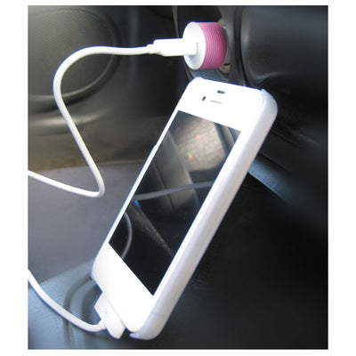 Compact Car Charger For Ipad & Smart Phone 5V 2.1A With Mfi Cable - Pink