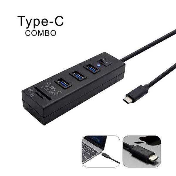 Type C Usb3.1 Hub For Apple Pc 3 Port With Switch + Card Reader Combo