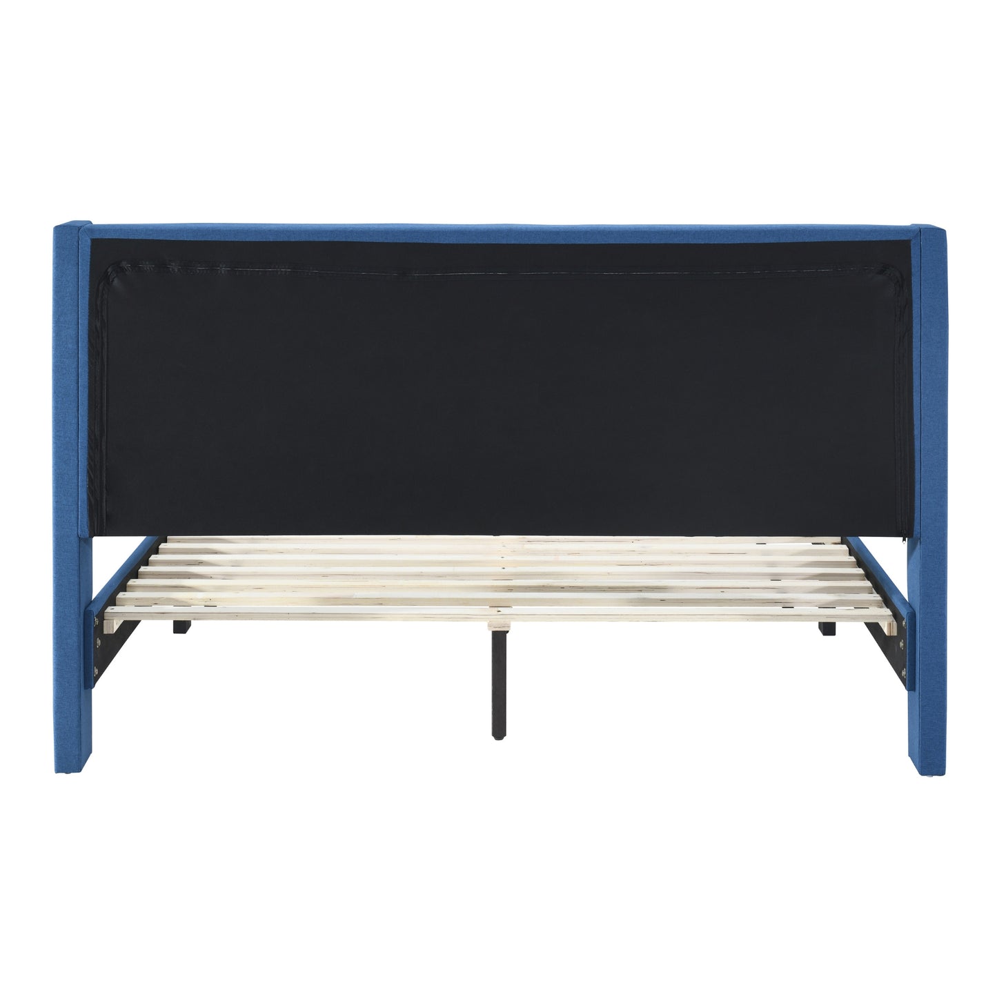 Queen Bed Winged Headboard Fabric Upholstered - Blue