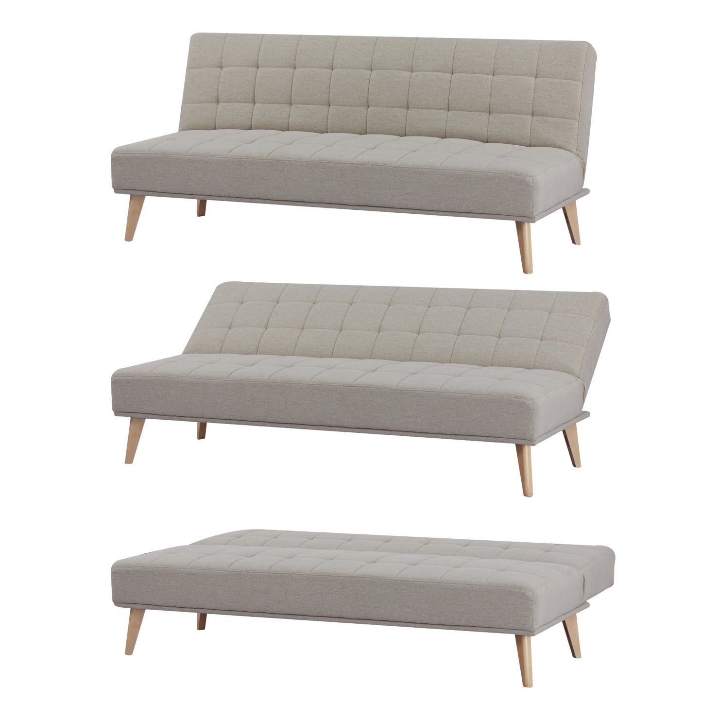 3 Seater Sofa Futon Bed Fabric Lounge Couch - Grey/Beige
