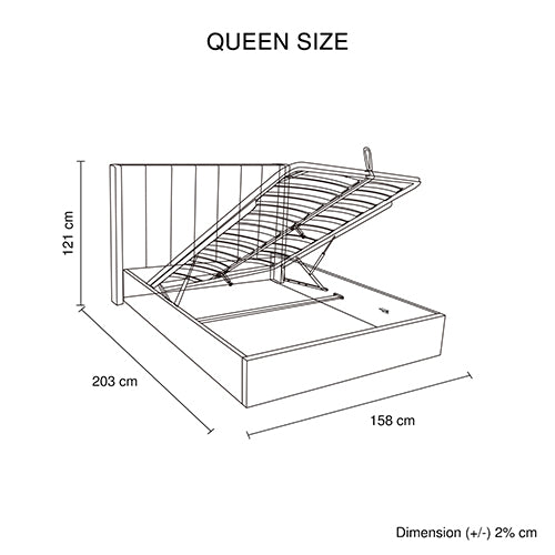 Prado Gas Lift Queen Bed Frame Non-Woven Fabric Mdf Kd Slats Gas