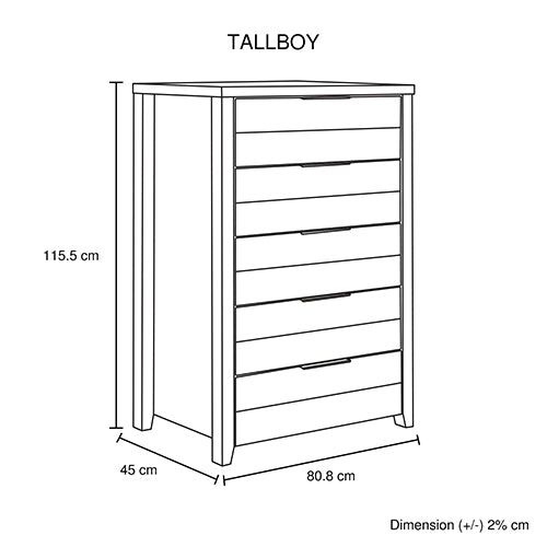 Oak-Colored Tallboy With 5 Storage Drawers