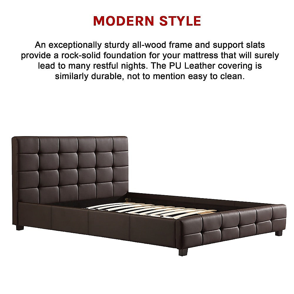 Double Pu Leather Deluxe Bed Frame Brown