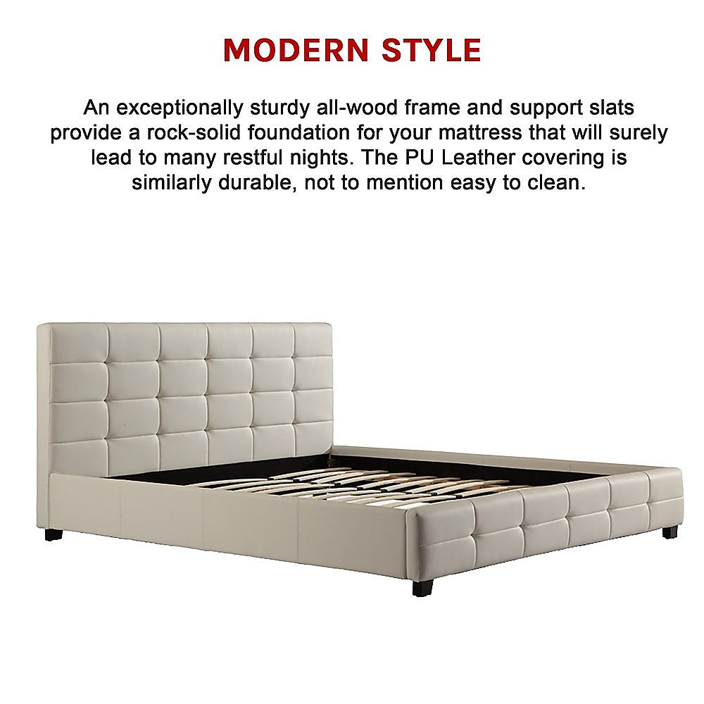 King Pu Leather Deluxe Bed Frame White