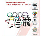 19Pc Resistance Exercise Fitness Bands Tubes Kit Yoga Set