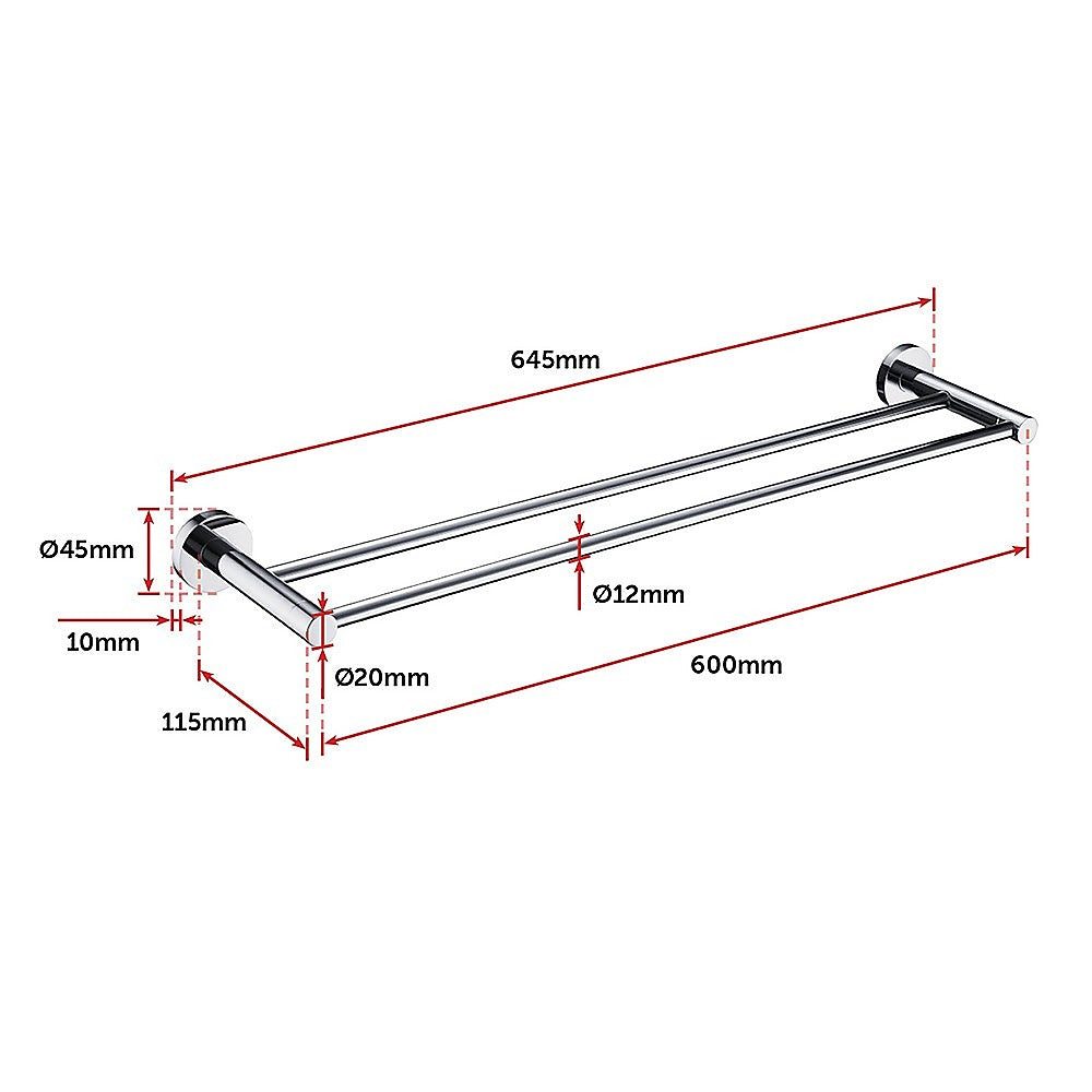 Double Classic Chrome Towel Bar Rail Bathroom - Melbourne Home & Living