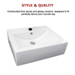 Ceramic Rectangular Above Countertop Basin For Vanity