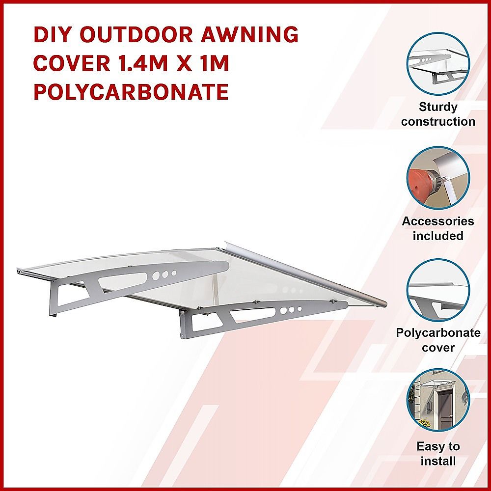 DIY Outdoor Awning Cover 1.4m x 1m – Polycarbonate Weather Shelter Canopy