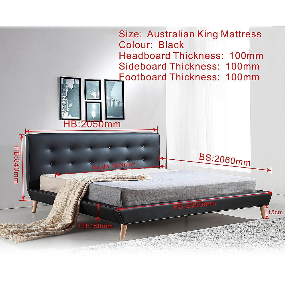 King PU Leather Deluxe Bed Frame Black - 183×203cm