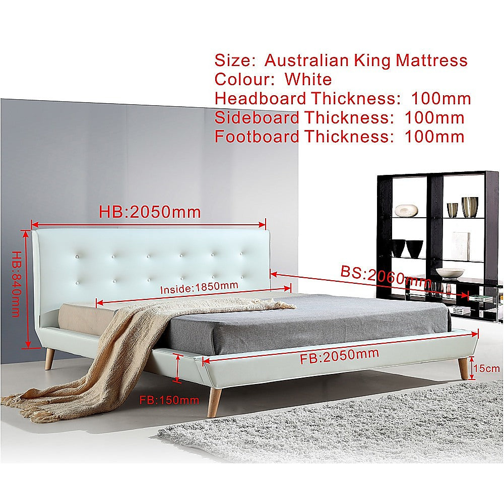 King Pu Leather Deluxe Bed Frame White - 183×203cm