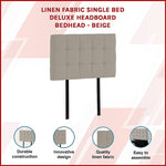 Elegant Linen Fabric Single Bed Deluxe Headboard - Beige