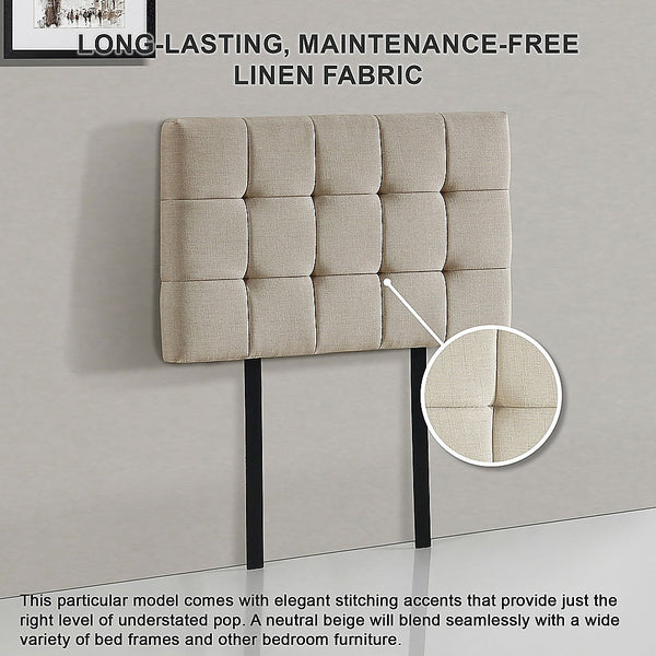  Elegant Linen Fabric Single Bed Deluxe Headboard - Beige