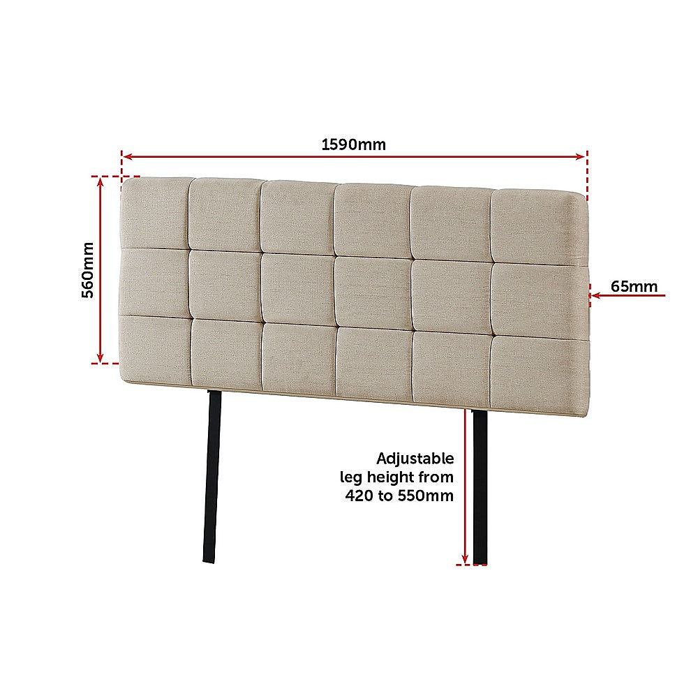 Regal Linen Fabric Queen Bed Deluxe Headboard - Beige