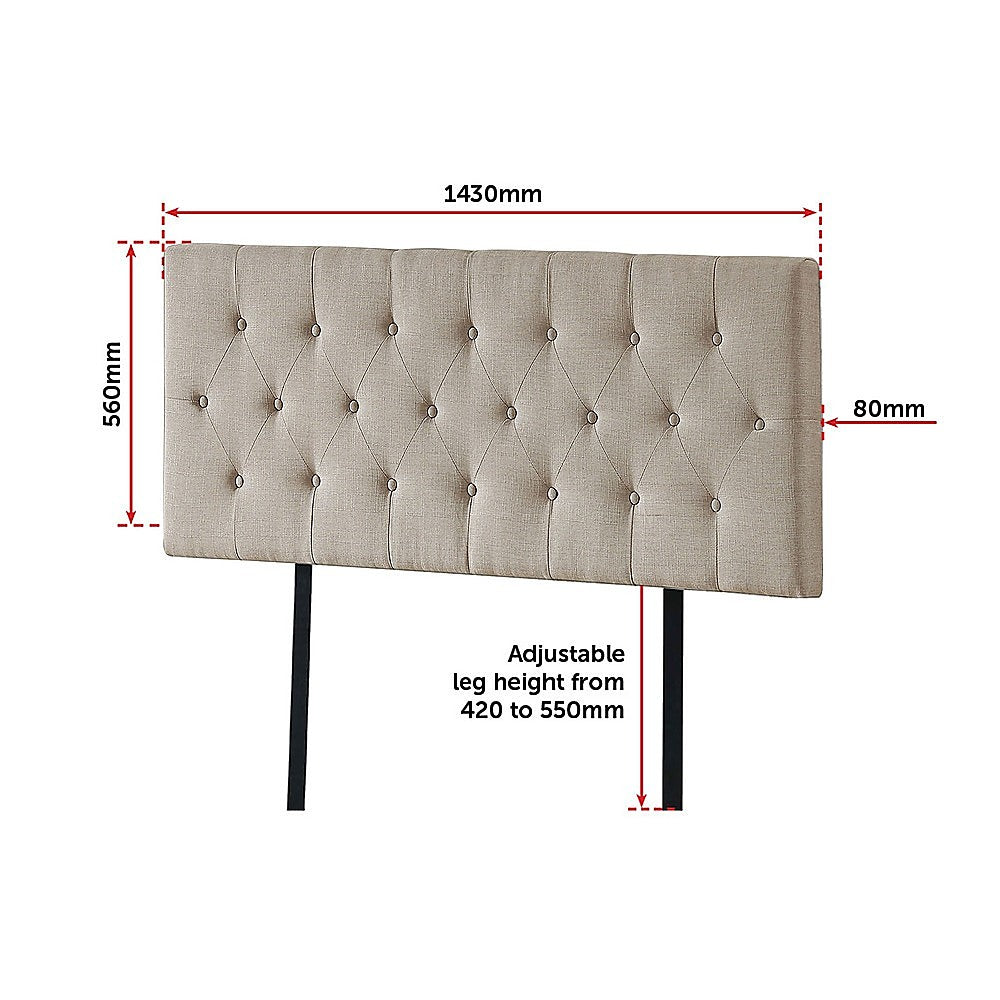 Chic Linen Fabric Double Bed Deluxe Headboard - Beige