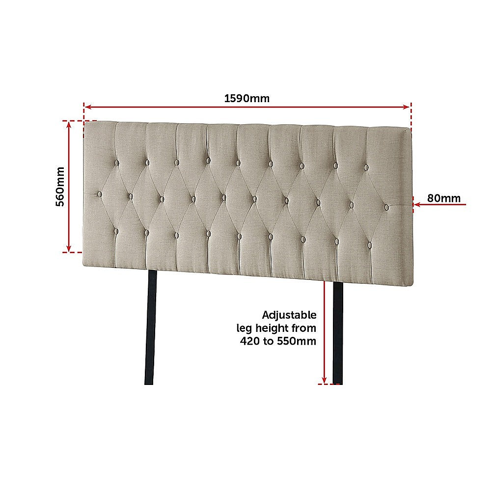 Opulent Linen Fabric King Bed Deluxe Headboard - Beige