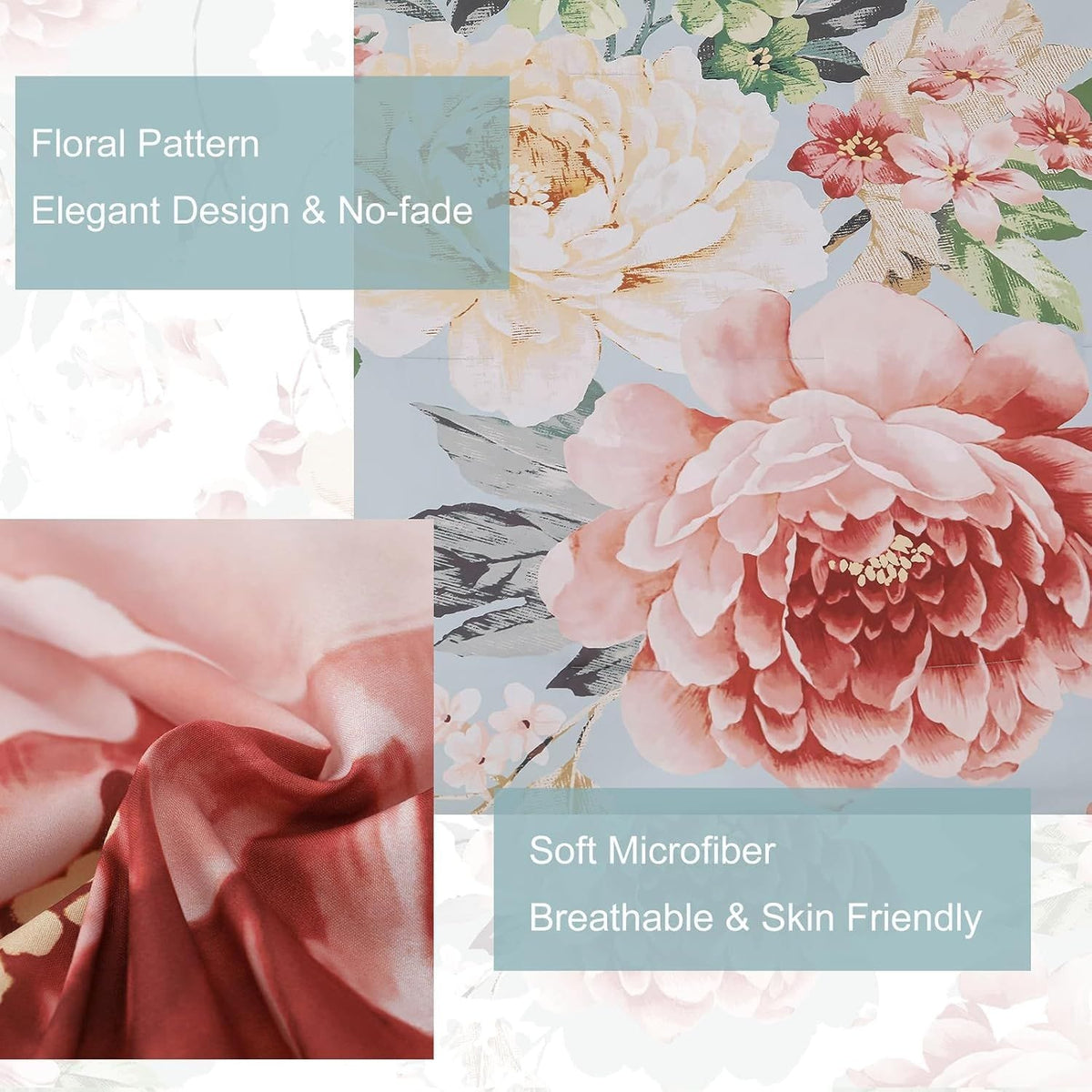 Queen Comforter Set Blush Floral 48x74cm