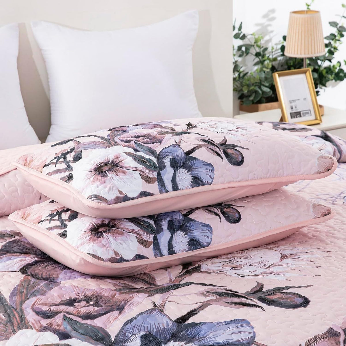 Pink Floral Bedspread Set 230x250cm