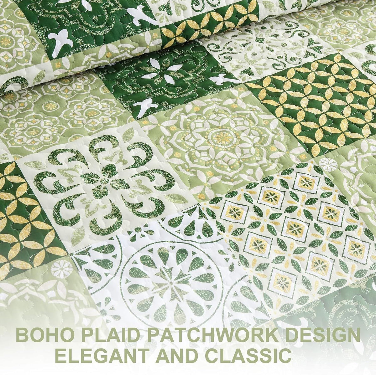 Green Plaid Bedspread Set 230x250cm