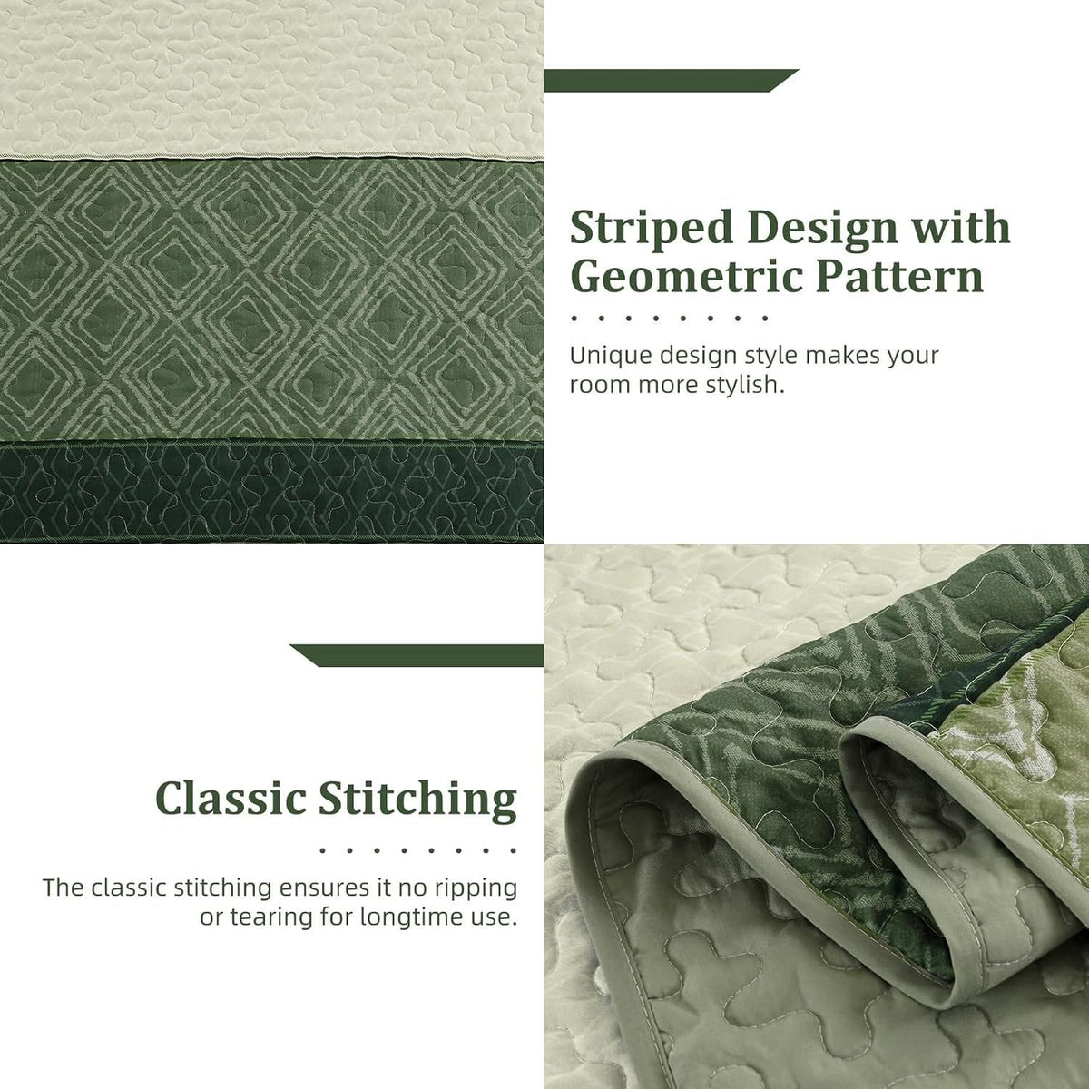 Green Stripe Bedspread Set 230x250cm