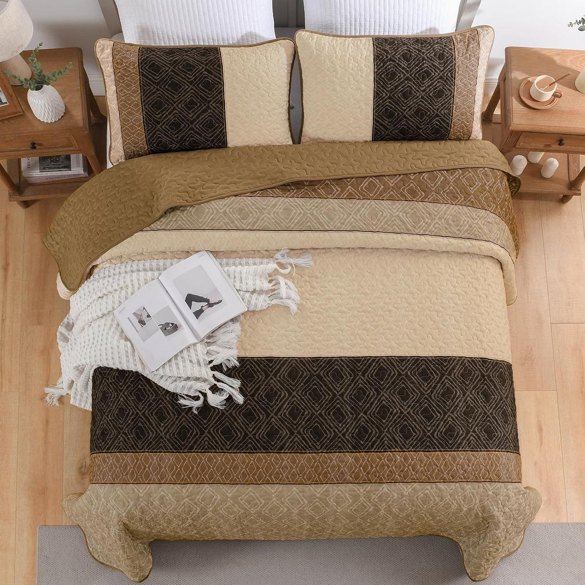Brown Plaid Bedspread Set 230x250cm
