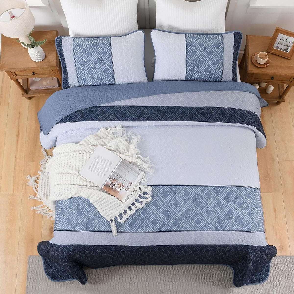 Blue Stripe Bedspread Set 230x250cm