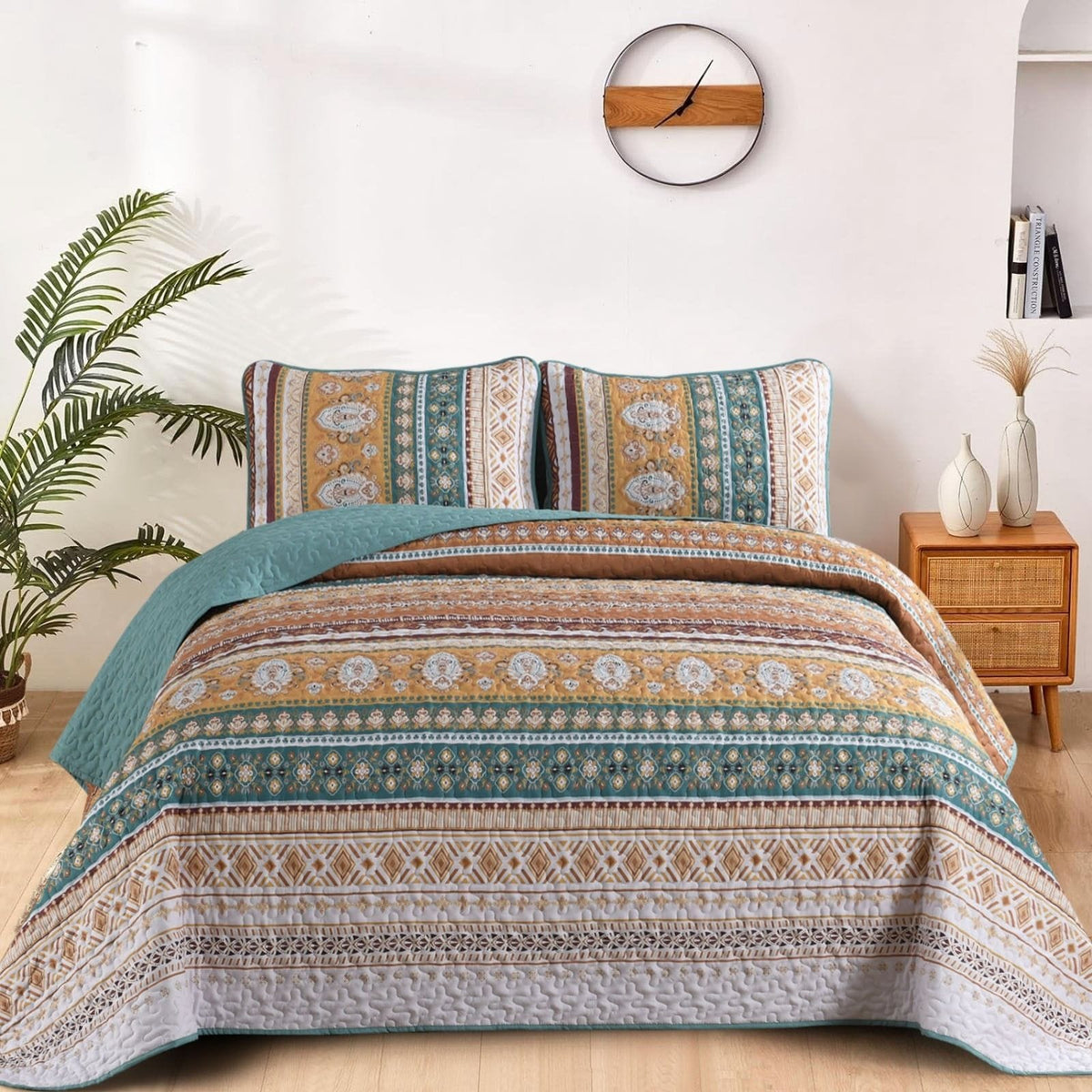 Bohemian Quilt Set Teal 48x74cm