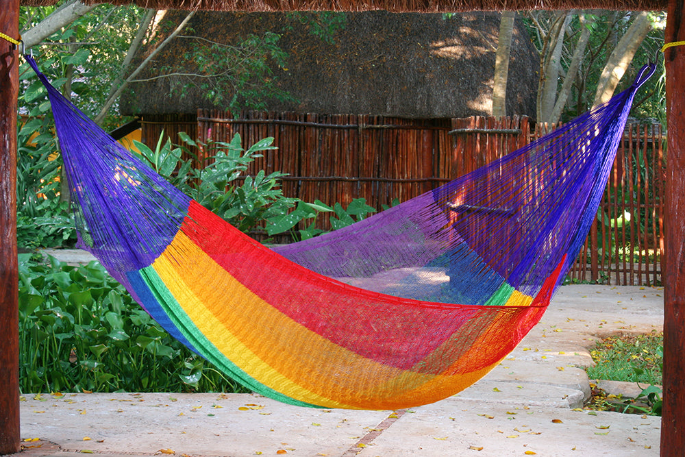 Queen Size Cotton Mexican Hammock in Rainbow Colour
