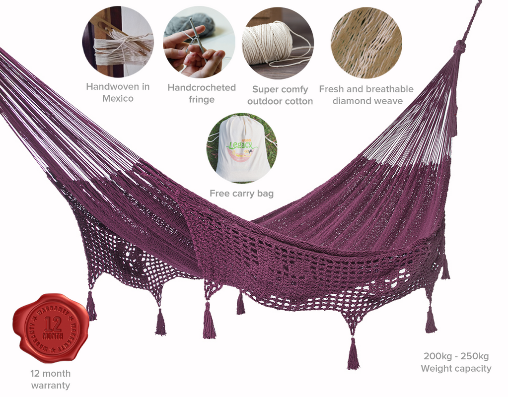 Outdoor Undercover Cotton Hammock Queen Size Maroon