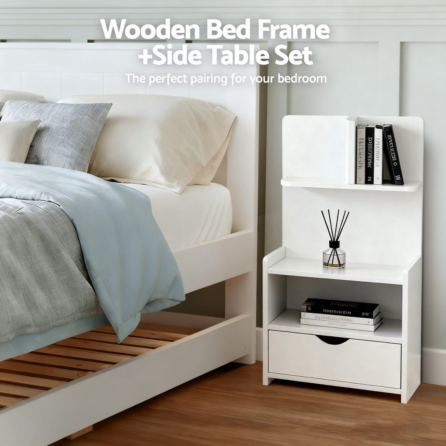 King Single Bed Frame White 212.5x117x90cm