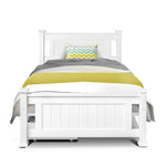 Bed Frame Single Size Wooden With 2 Drawers White Rio