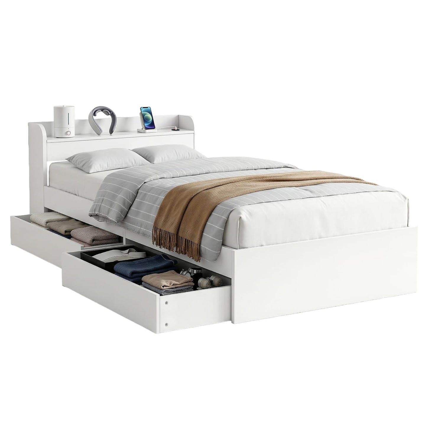 King Single Bed Frame With Storage 211x96x70cm