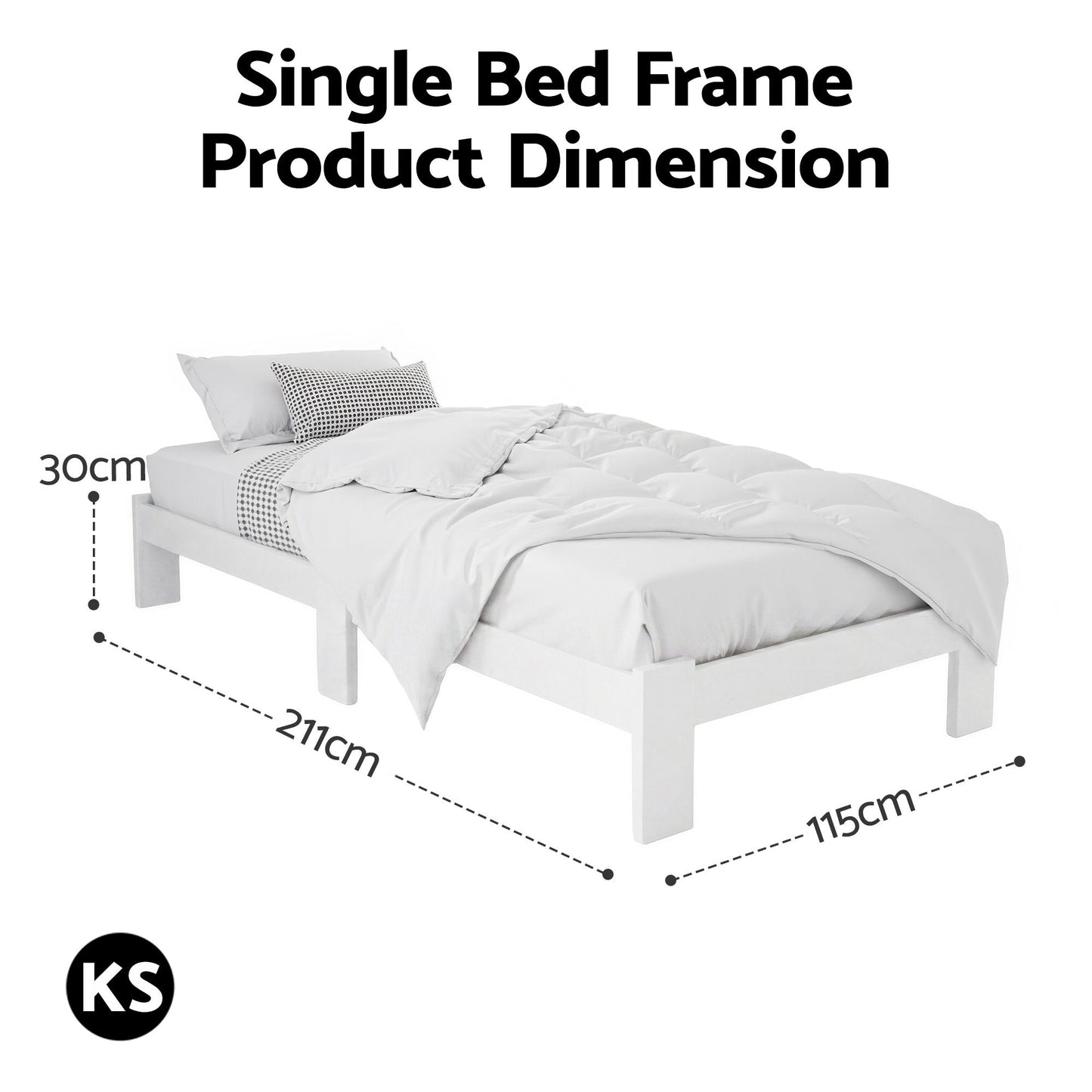 Bed Frame King Single Size Wooden White Jade