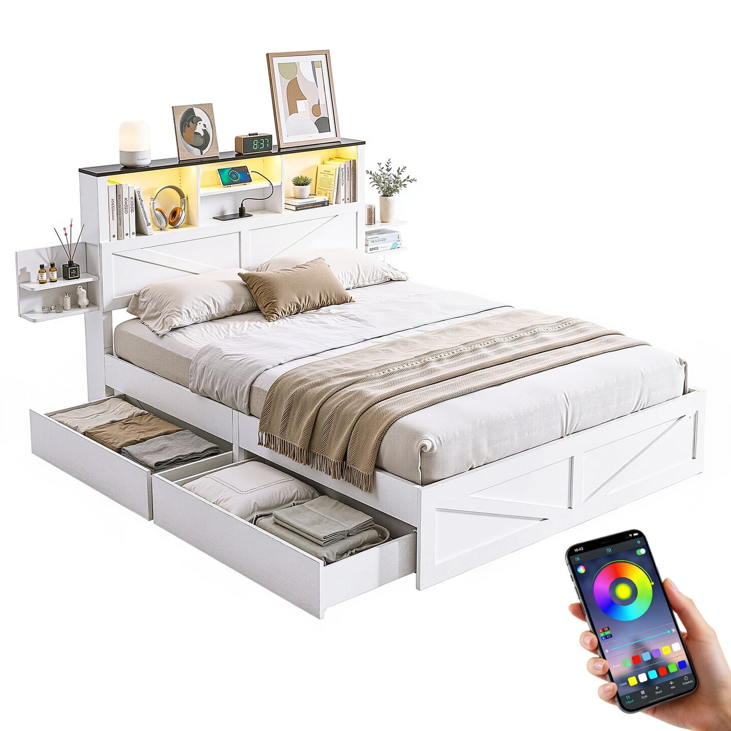 Double Bed Frame Storage 142x206x113cm