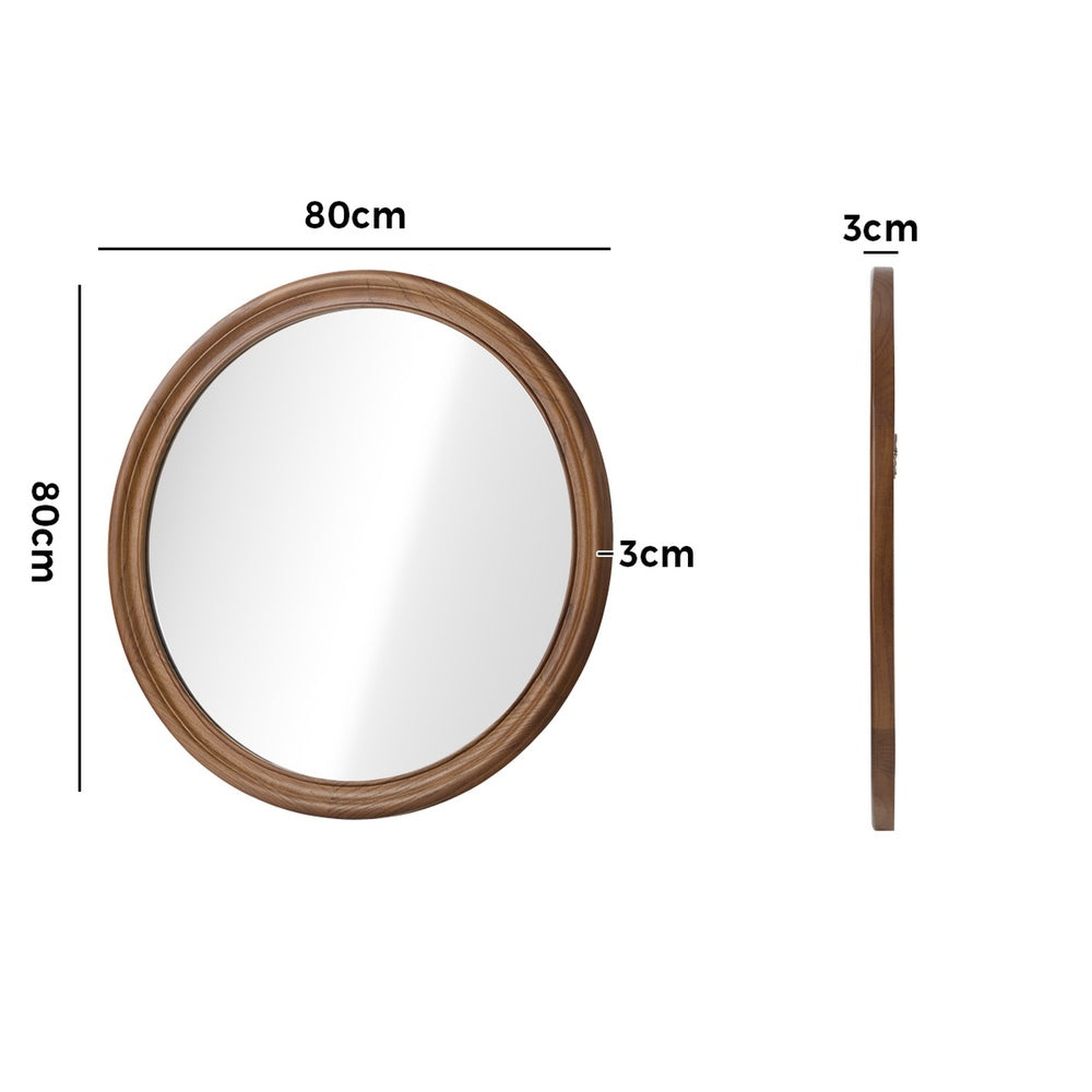 Round Wall Mirror Wooden Frame 80x3cm