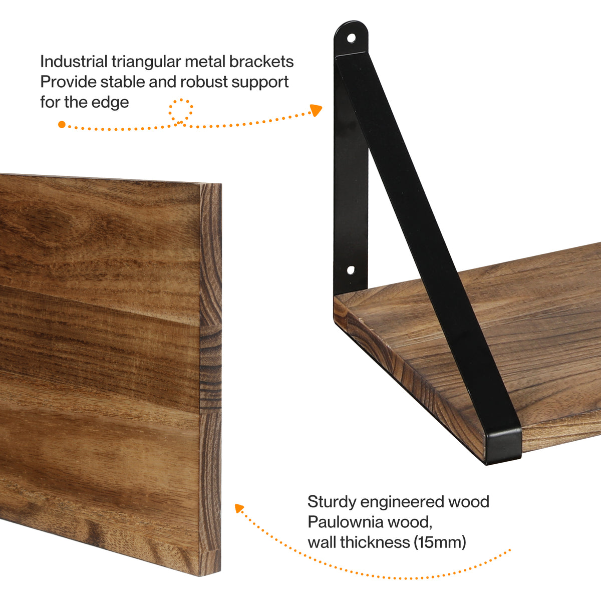 Floating Wall Shelves 3Pcs Rustic Wooden Storage Display Bookshelf Rack - 8