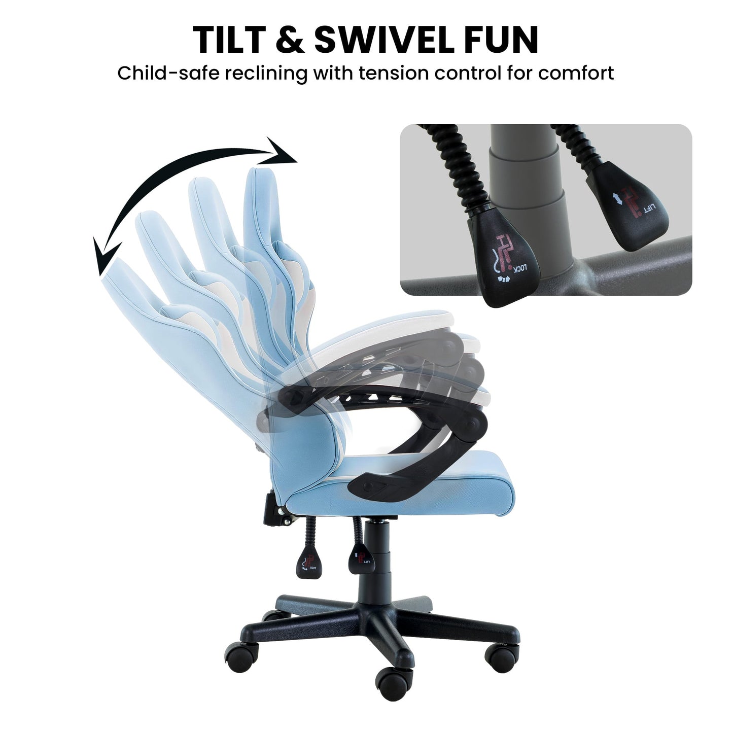 Antre Kids Study Gaming Chair Black & White Adjustable Office Desk Seat
