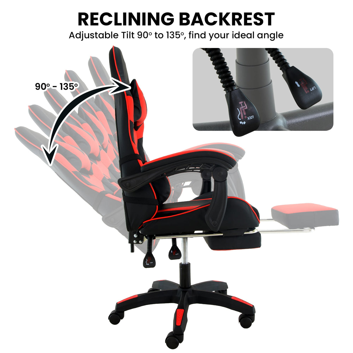 Cueva Reclining High Back Gaming Office Chair with Retractable Footrest