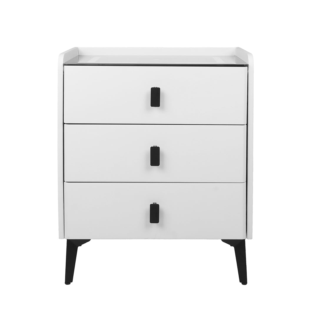 Modern Bedside Table LED Lights Drawers Storage Space-Saving Design