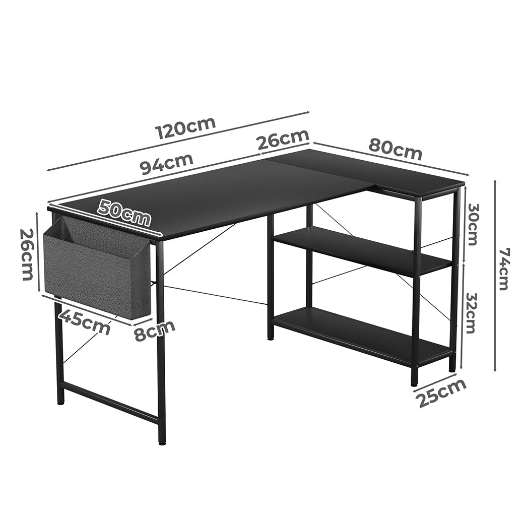 Versatile L Shaped Computer Desk Home Desk Black Adjustable Height
