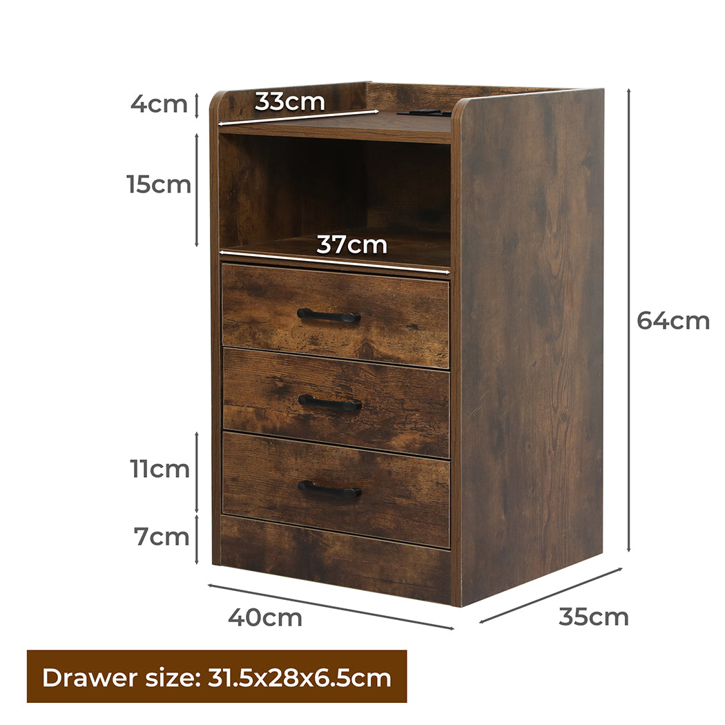 Functional Bedside Table USB Charger Outlet LED Oak Comfortable