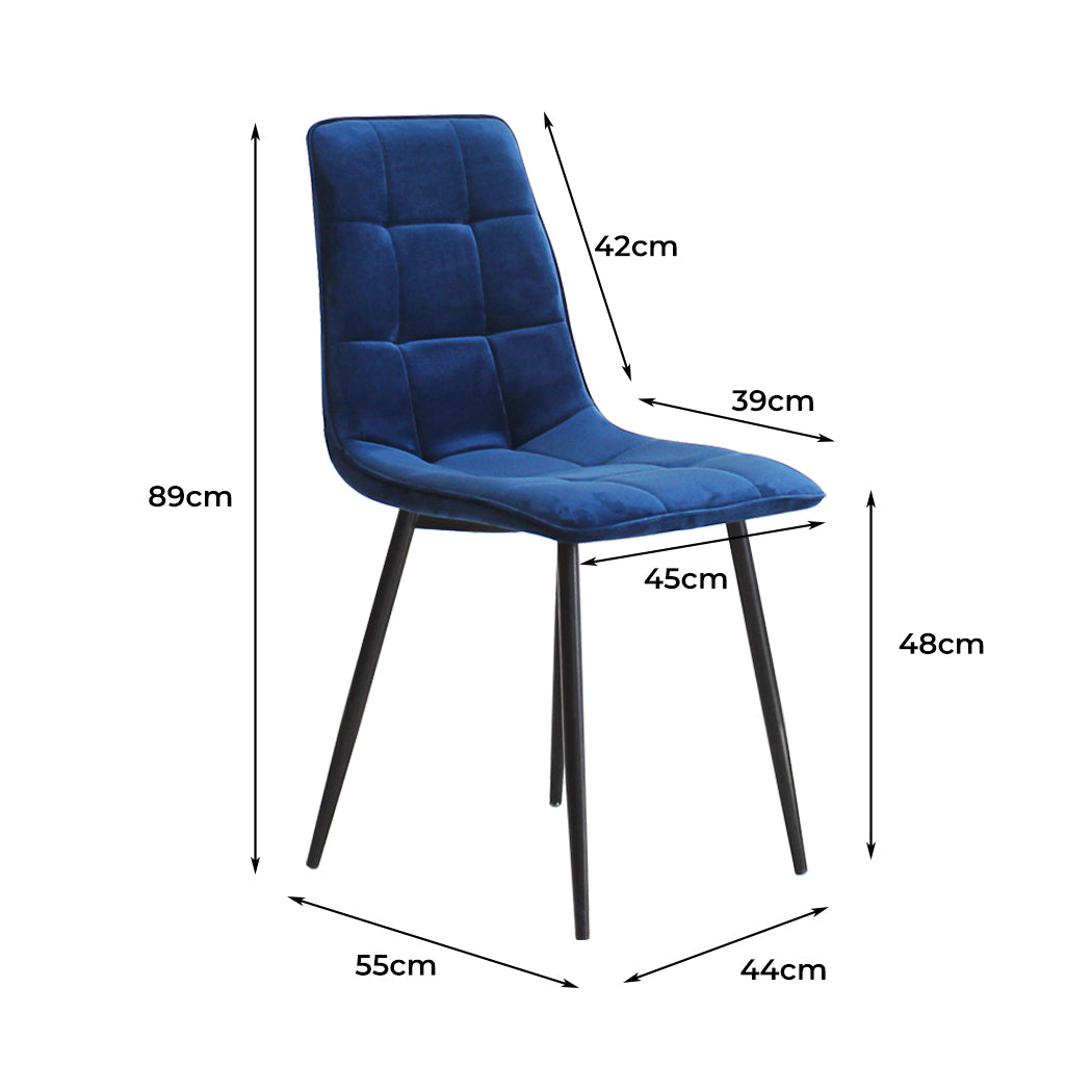 Stylish 4x Dining Chairs Kitchen Velvet Blue Sleek Modern Look