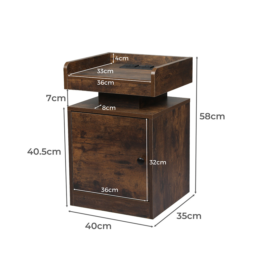 Minimalist Bedside Table USB Charger Outlet RGB Oak Wood Finish