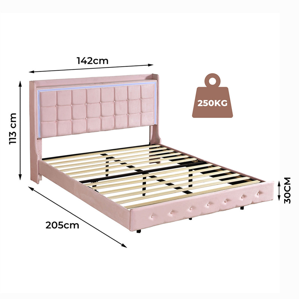 Contemporary Double Floating Bed Frame High Back Support Classic