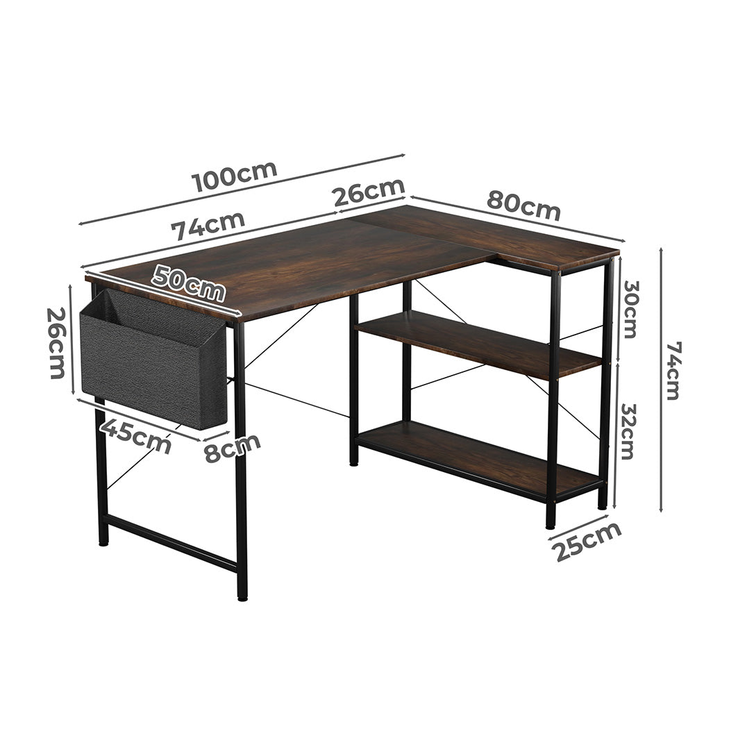 Functional L Shaped Computer Desk Corner Desk Brown Wood Finish