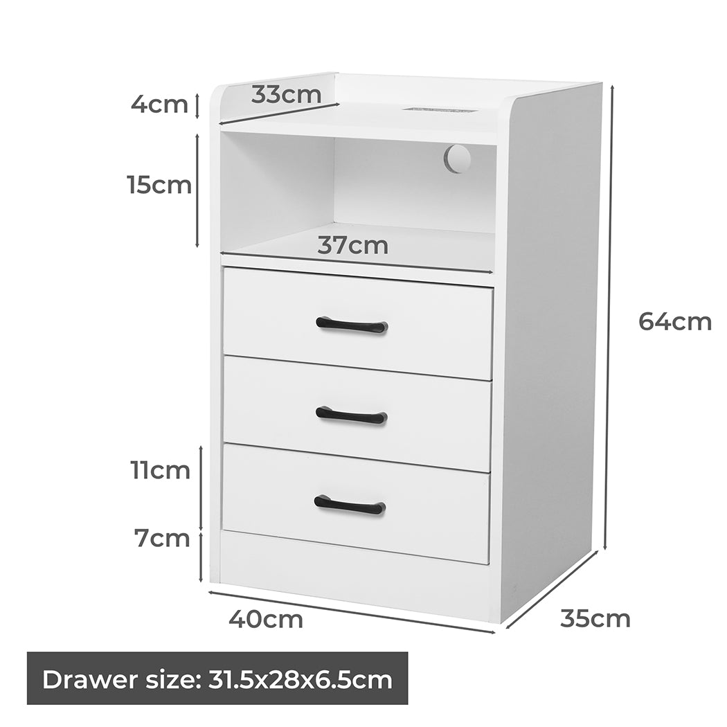 Cozy Bedside Table USB Charger Outlet LED White Premium Quality