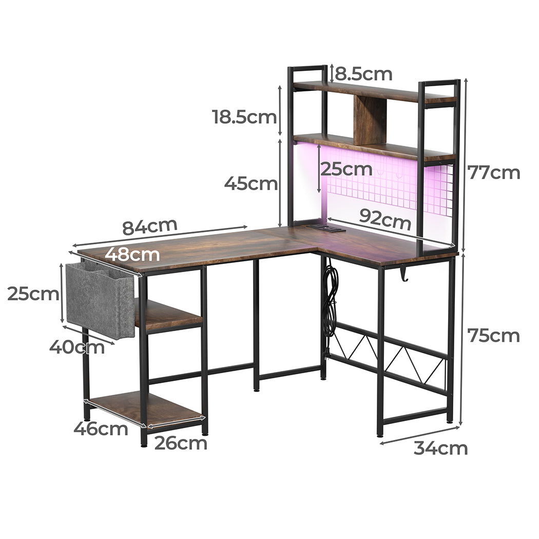 Contemporary L Shaped Gaming Desk with LED Lights Brown Easy